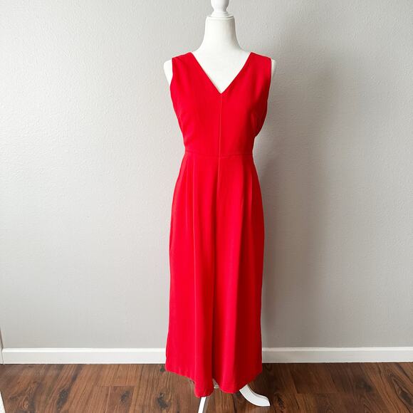 J. Crew Tie-Waist Bright Red Crepe Sleeveless V Neck Jumpsuit Women’s Size 8 - Picture 3 of 13